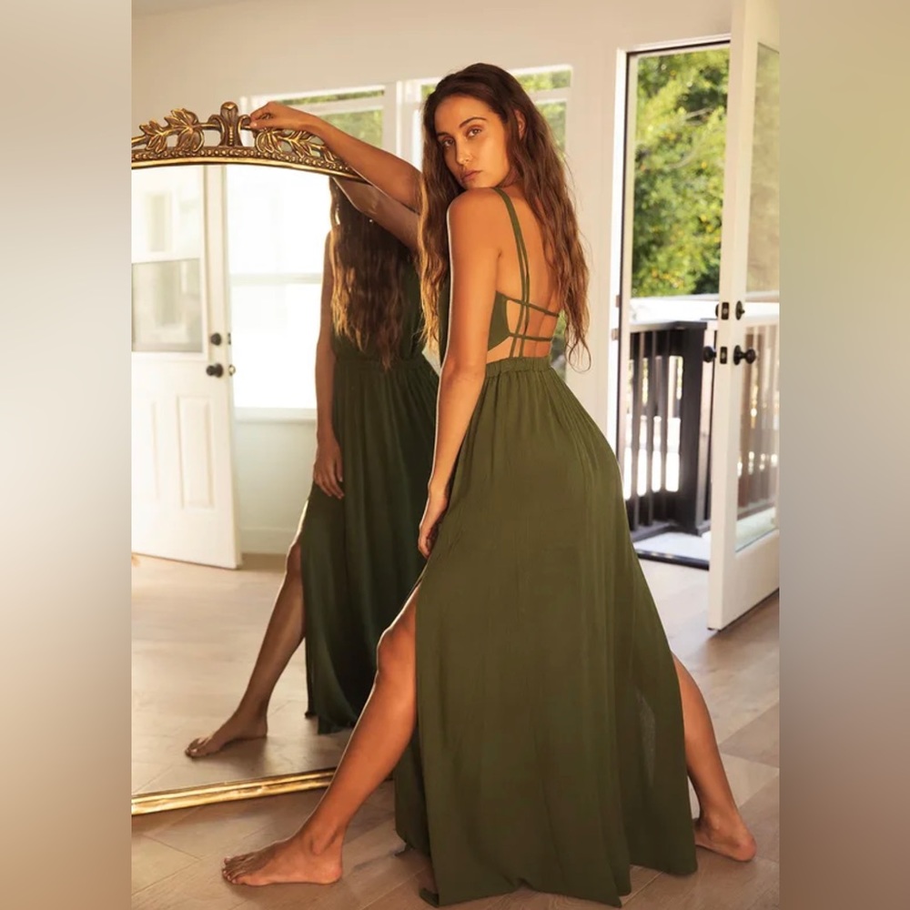 Lulus Lost in Paradise Olive Green Maxi Dress